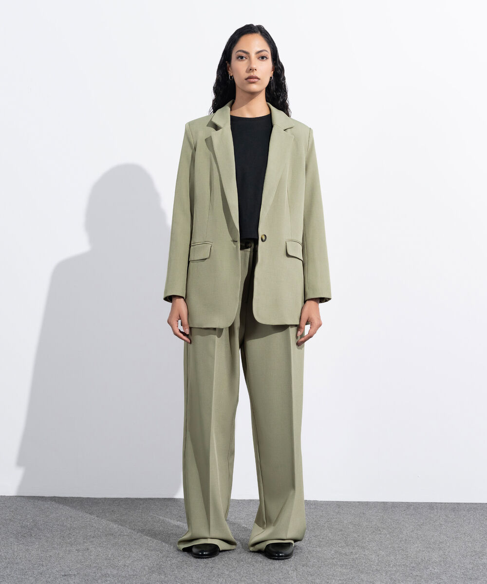 Women's Western Wear Green Loose-Fit Tailored Blazer