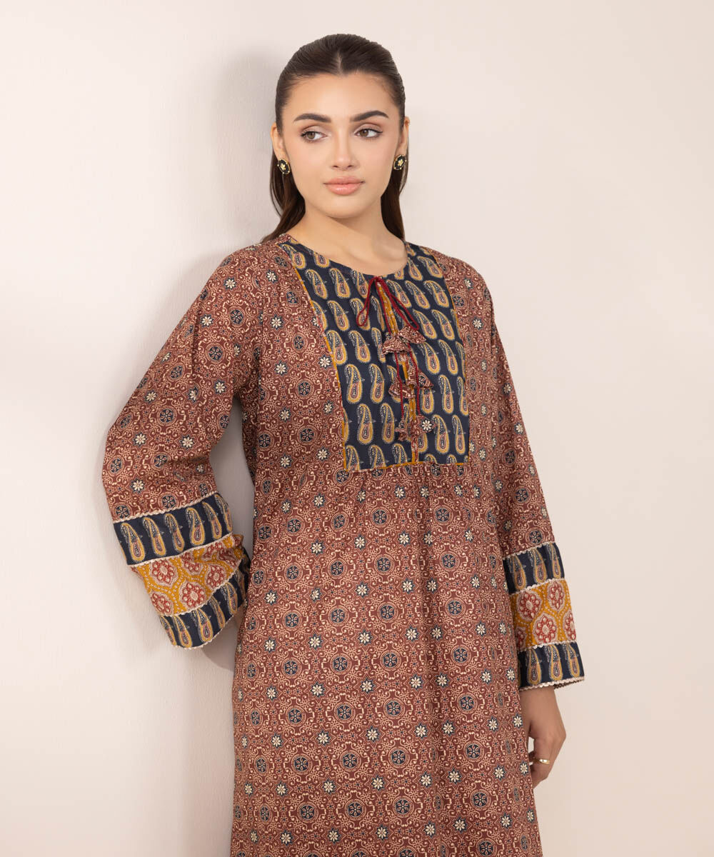 Women's RTW Lawn Red Printed A-Line Shirt