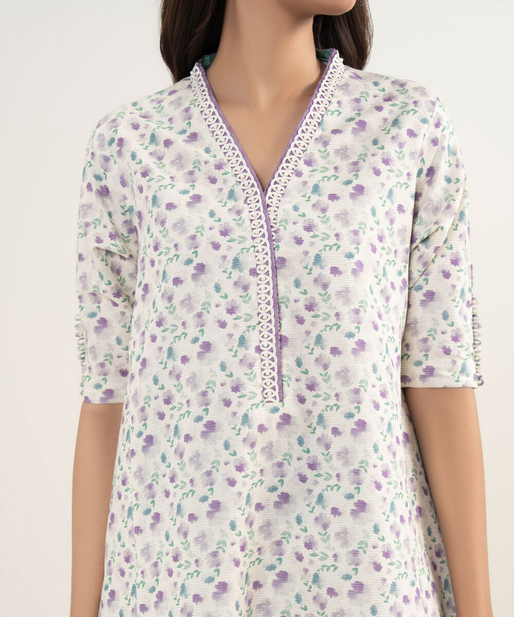 Women's Unstitched Zari Lawn Embroidered Purple 3 Piece Suit