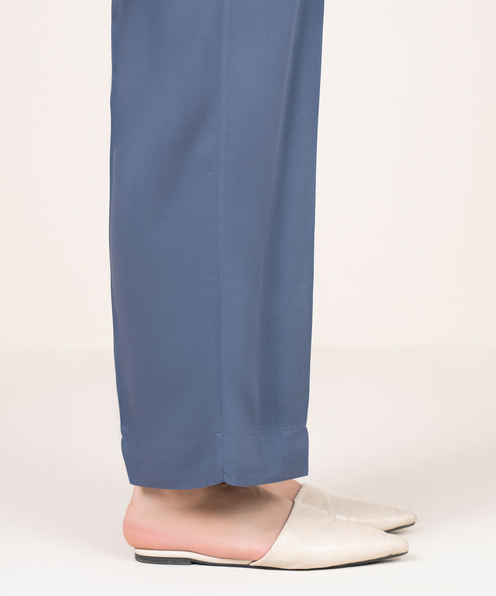 Women's RTW Bedford Solid Steel Blue Straight Pants