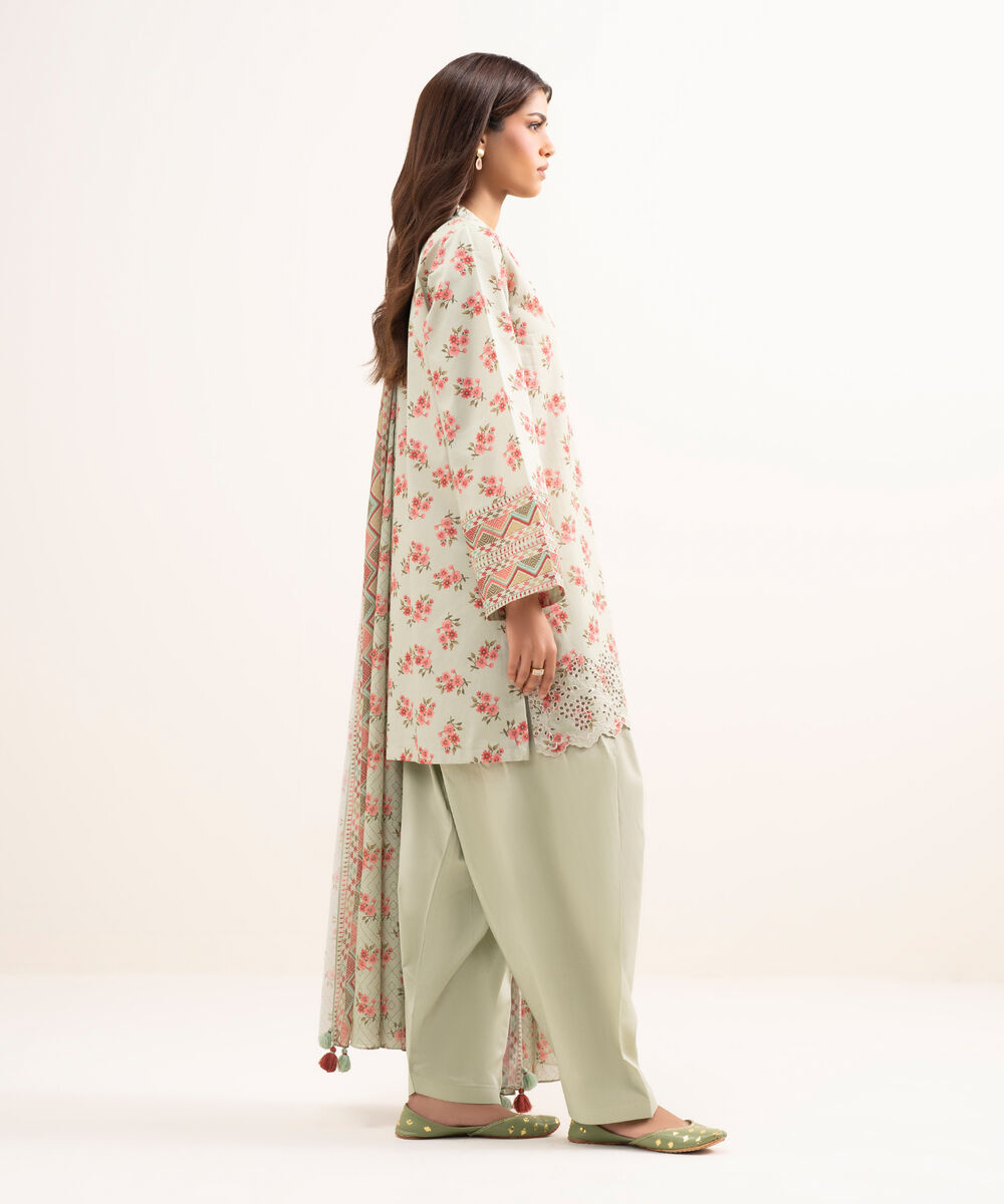 Women's Unstitched Lawn Embroidered Green 3 Piece Suit