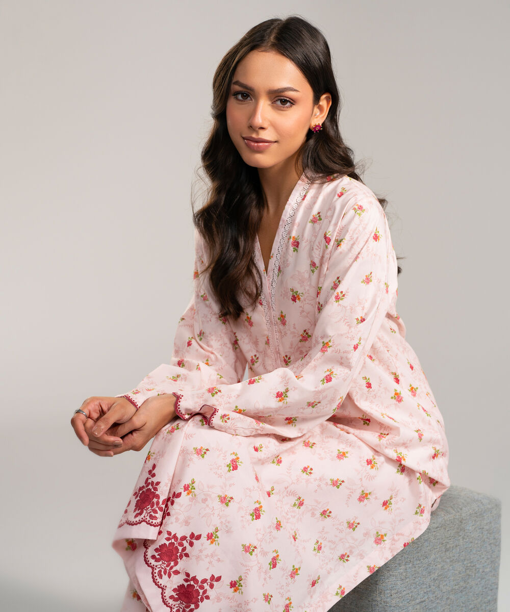 Women's RTW Cotton Viscose Printed Pink Straight Shirt