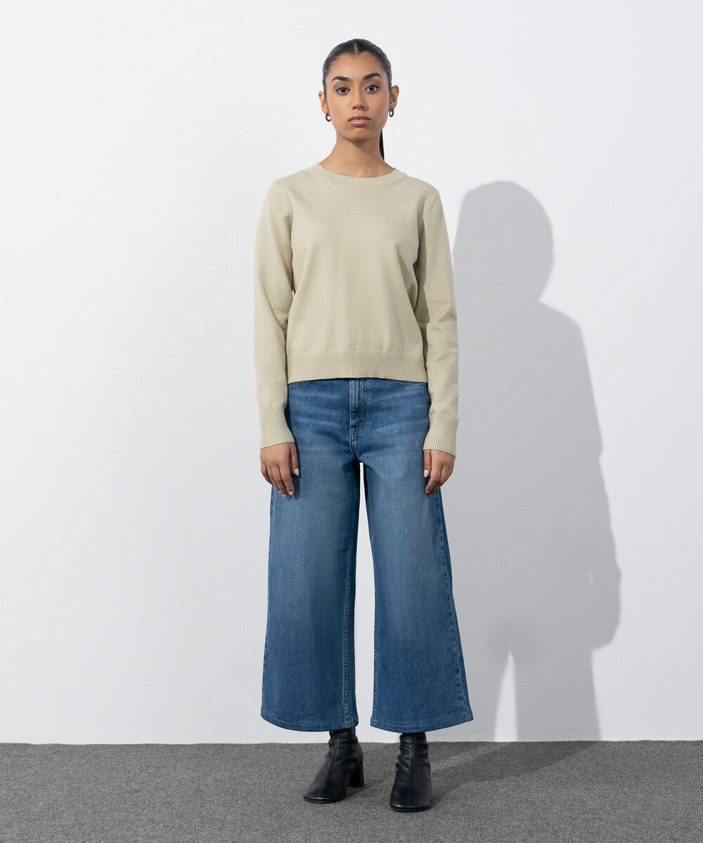 Women's Western Wear Beige Slim-Fit Knit Sweater