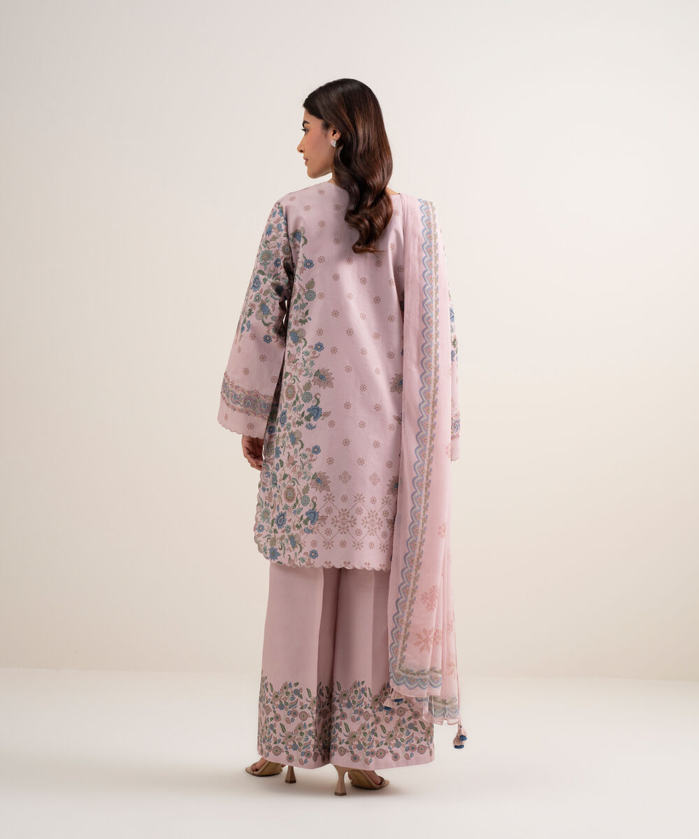 Women's Unstitched Lawn Embroidered Light Pink 3 Piece Suit