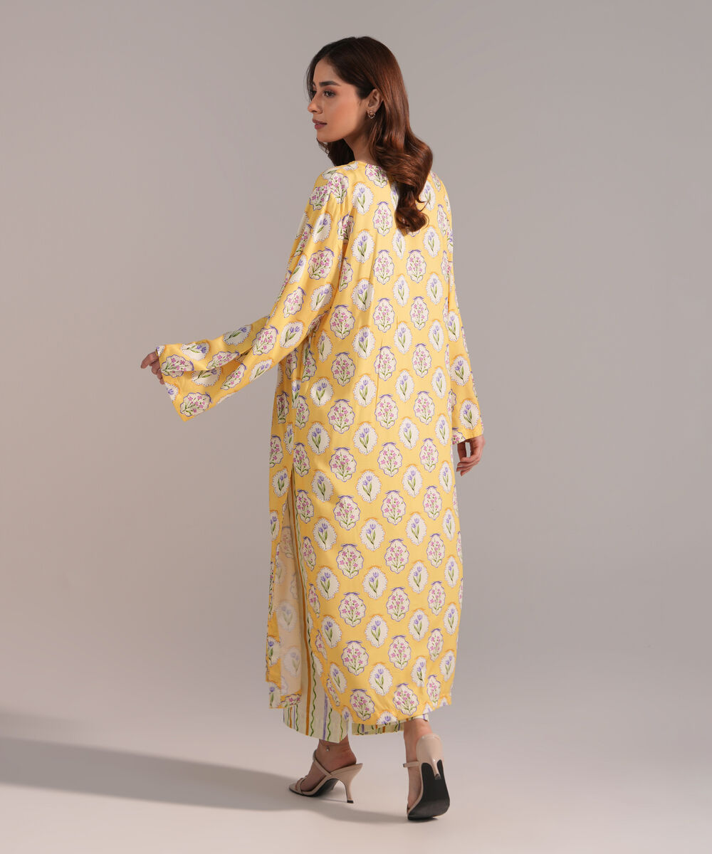Women's RTW Arabic Lawn Printed Yellow A-Line Shirt