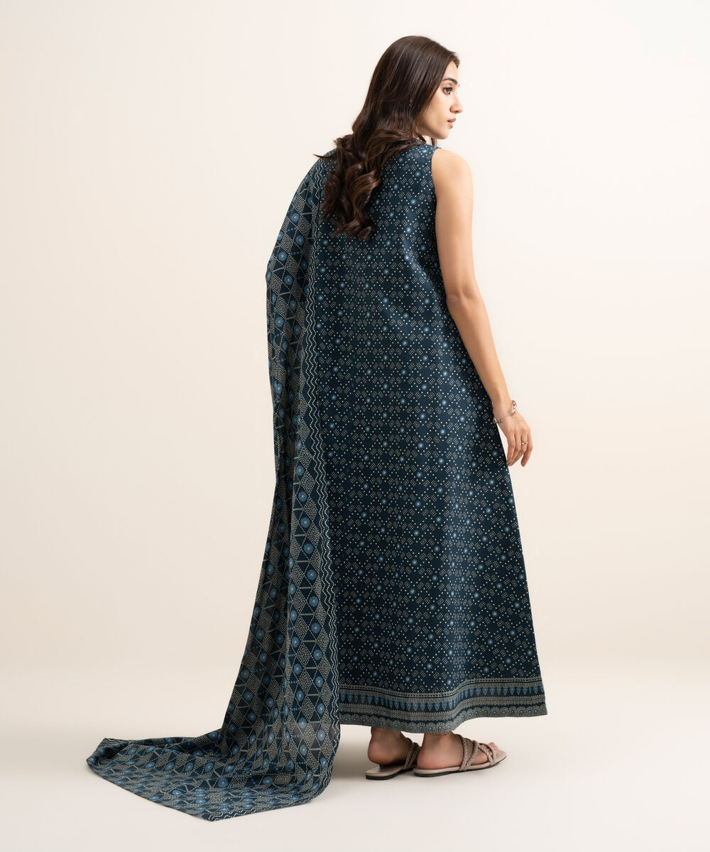 Women's Unstitched Lawn Printed Blue 3 Piece Suit