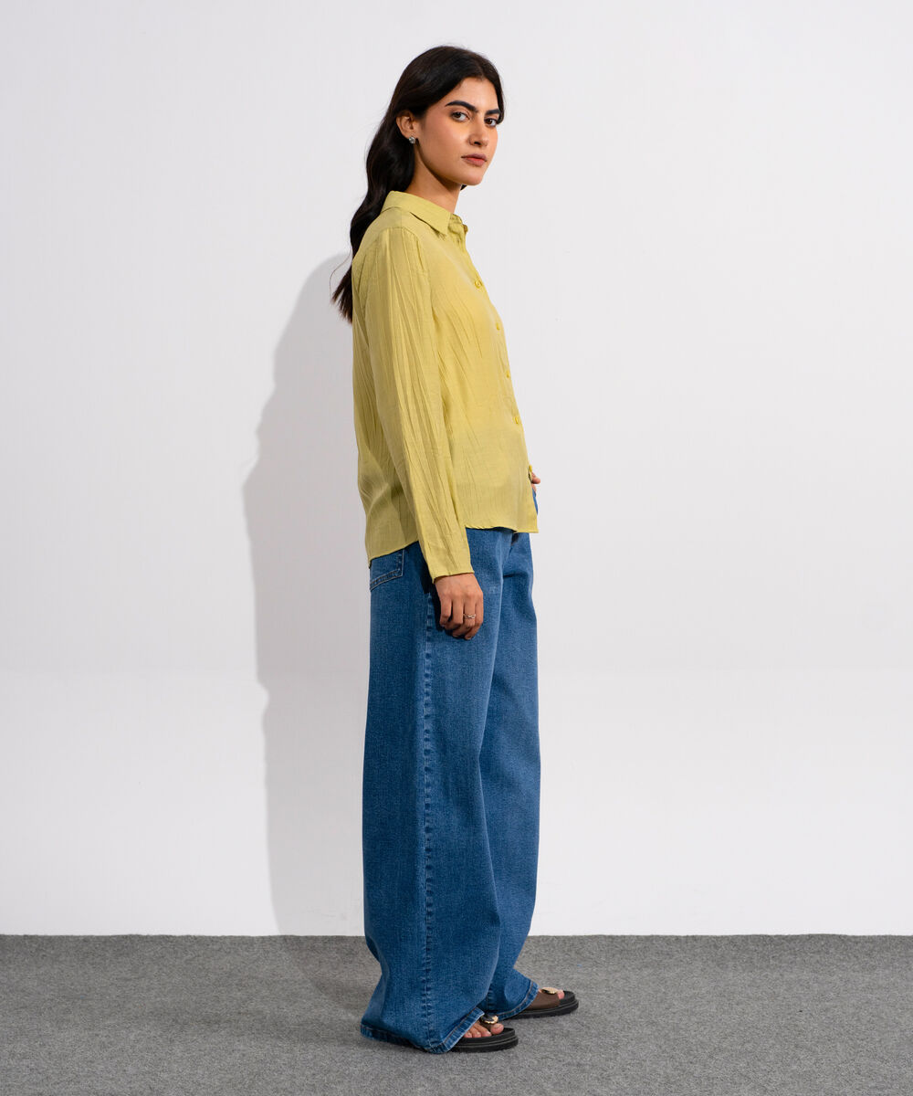 Women's Sage Green Textured Button Through Shirt
