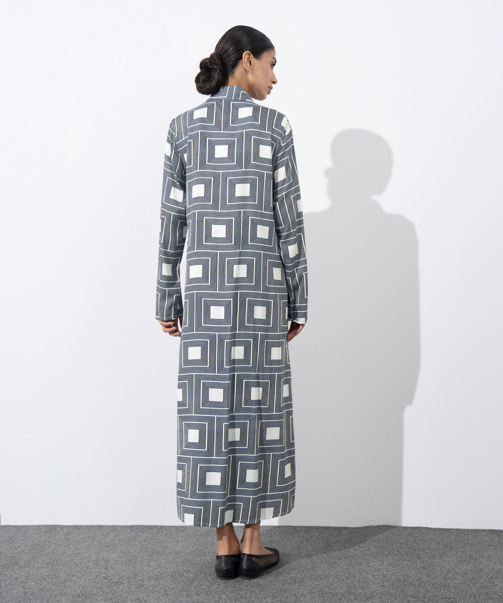 Women's Western Wear Black & white Printed Tie-Knot Dress