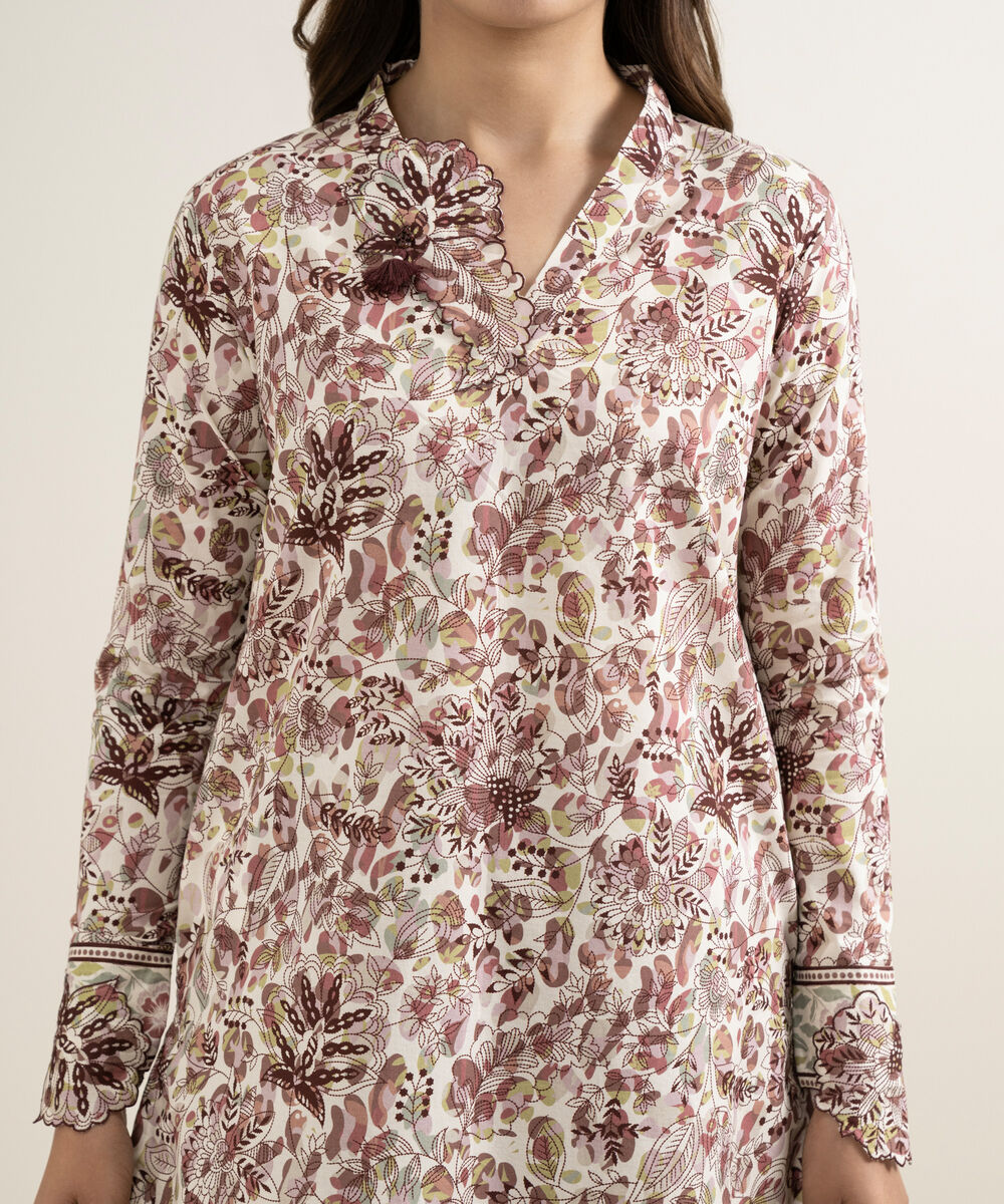 Women's Unstitched Lawn Printed Brown 2 Piece Suit