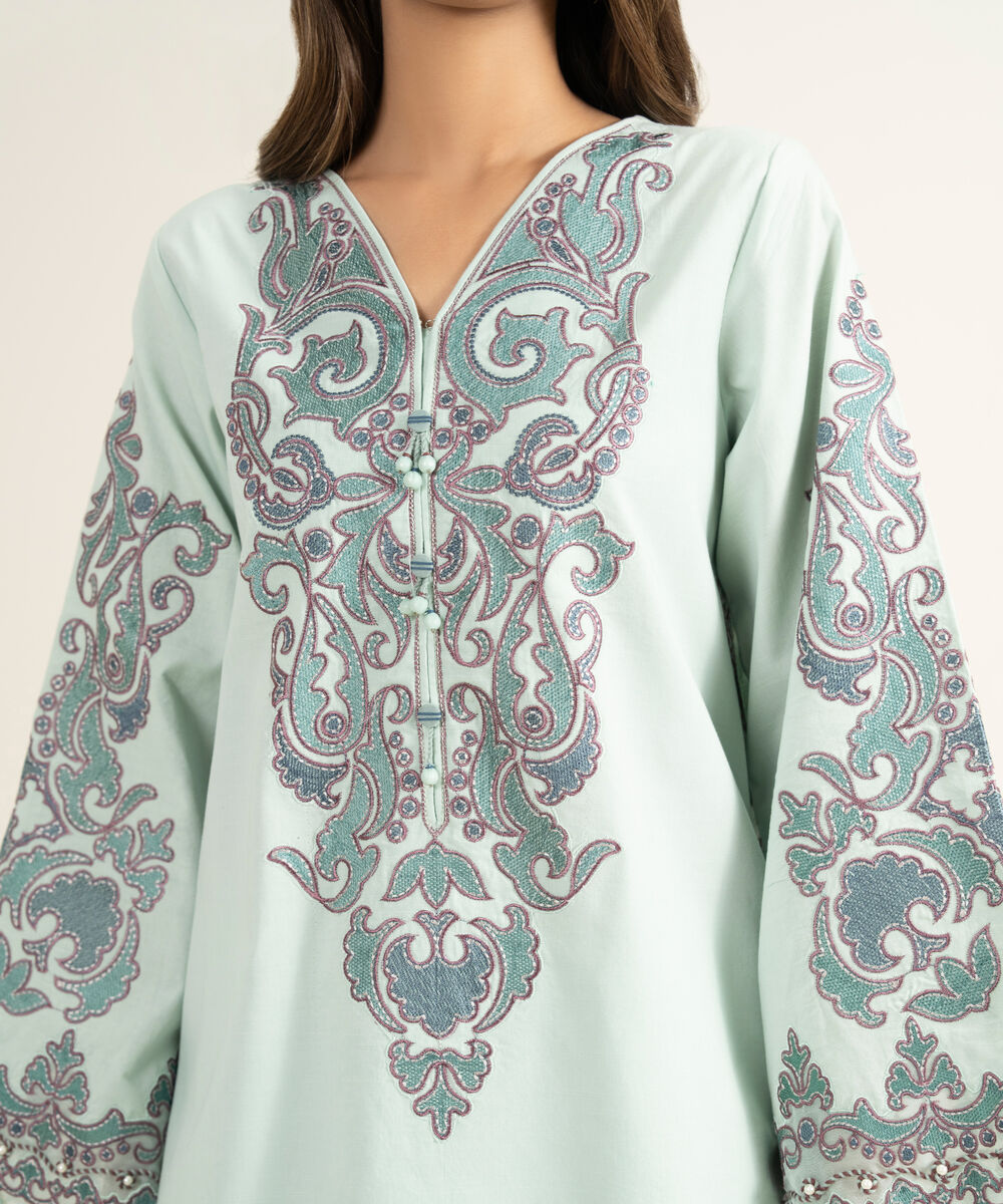 Women's Unstitched Textured Lawn Embroidered Blue 3 Piece Suit