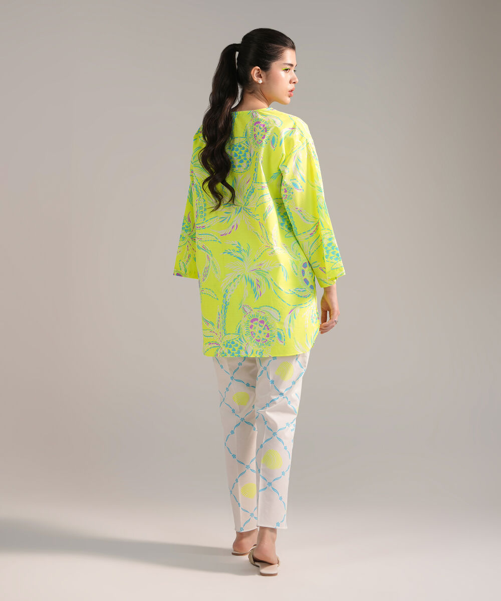 Women's RTW Dobby Printed Neon Green 2 Piece Suit