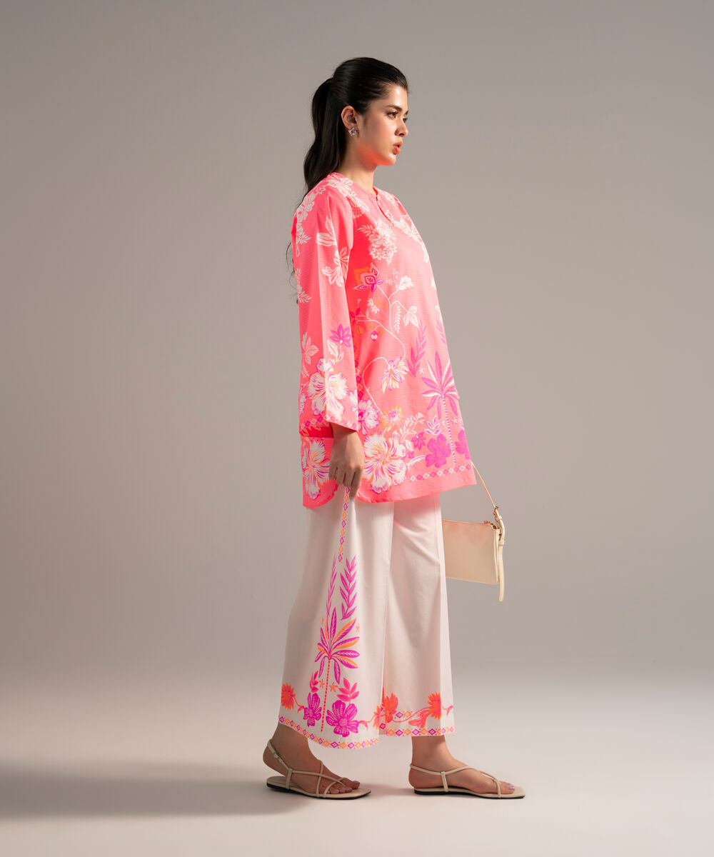Women's RTW Dobby Printed Neon Pink 2 Piece Suit