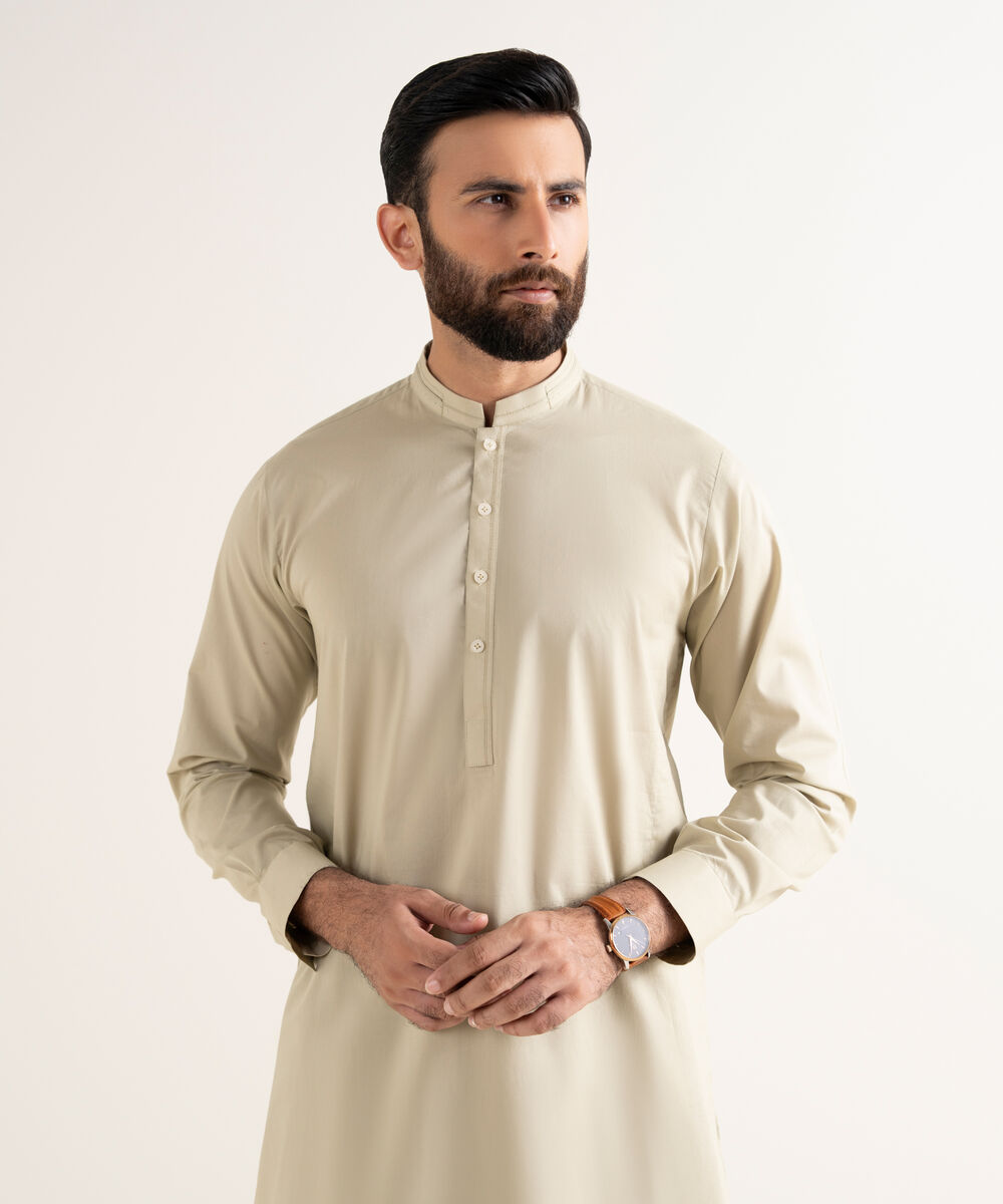 Men's Latha Plain Khaki Kurta Shalwar