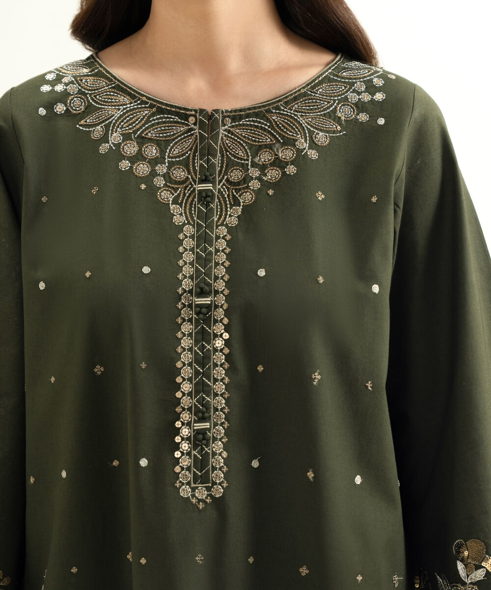 Women's Unstitched Lawn Embroidered Green 3 Piece Suit