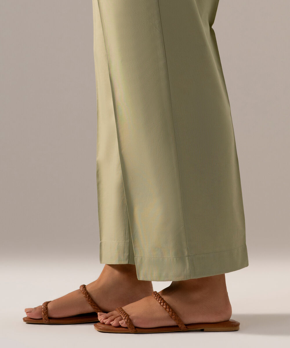 Women's RTW Cambric Solid Muted Green Straight Pants