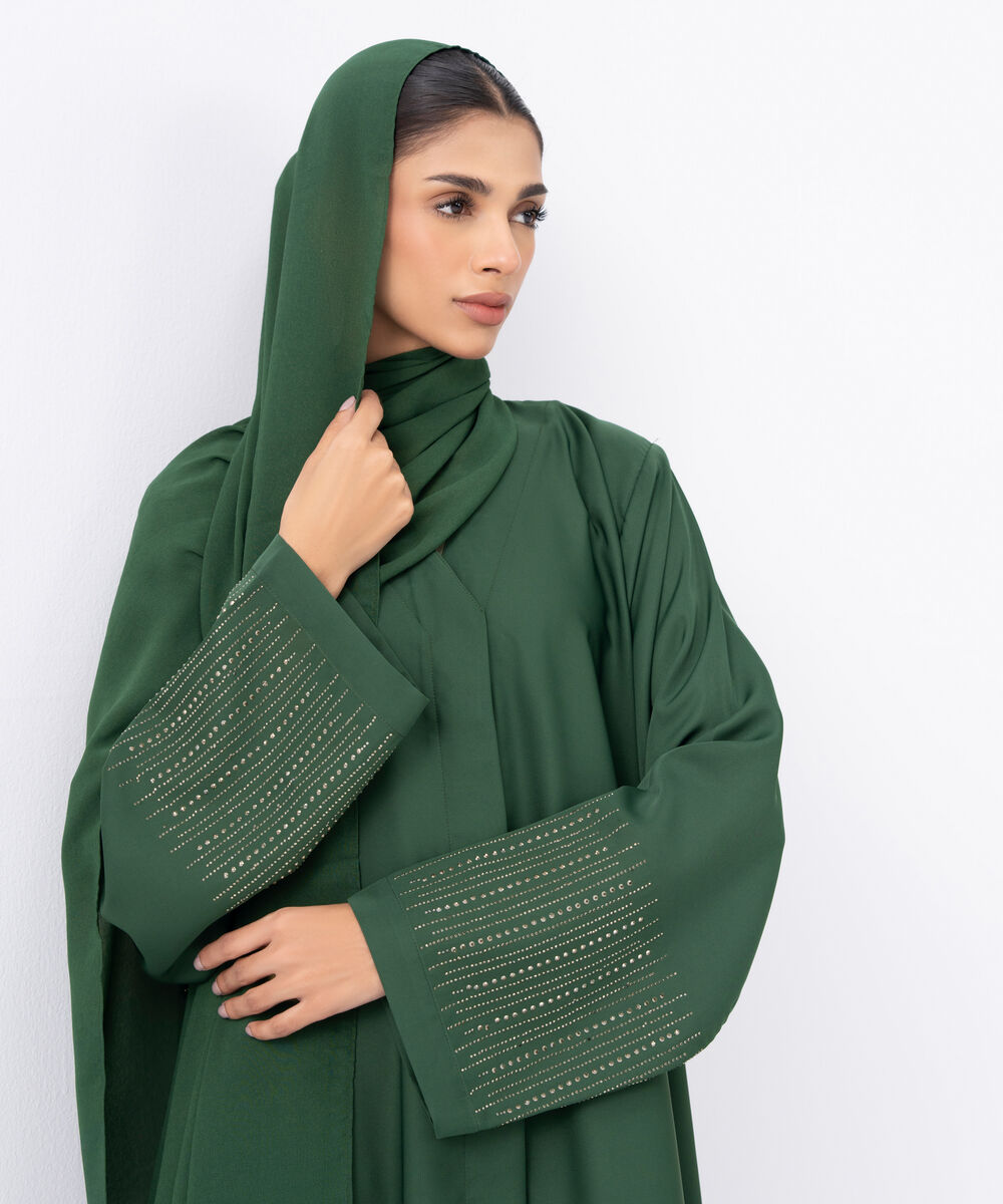 Women's Green Polyester Abaya Set