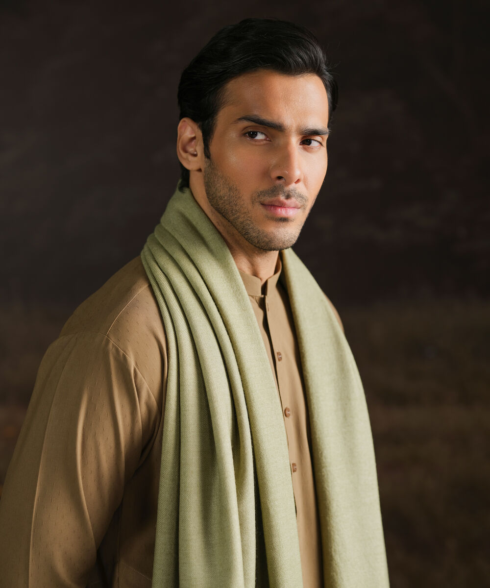 Men Wool Blended Green Shawl