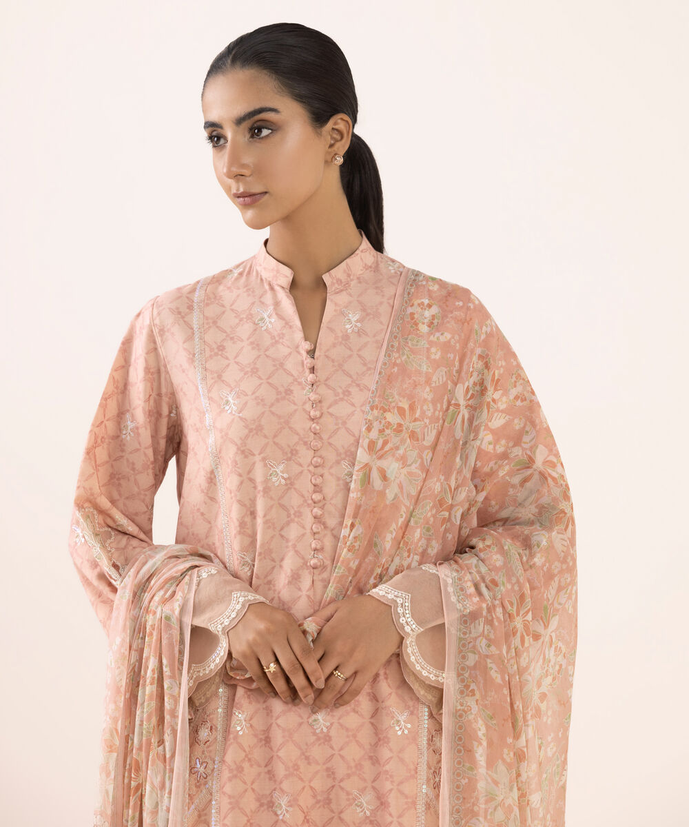 Women's Unstitched Linen Jacquard Dyed Three Piece Suit