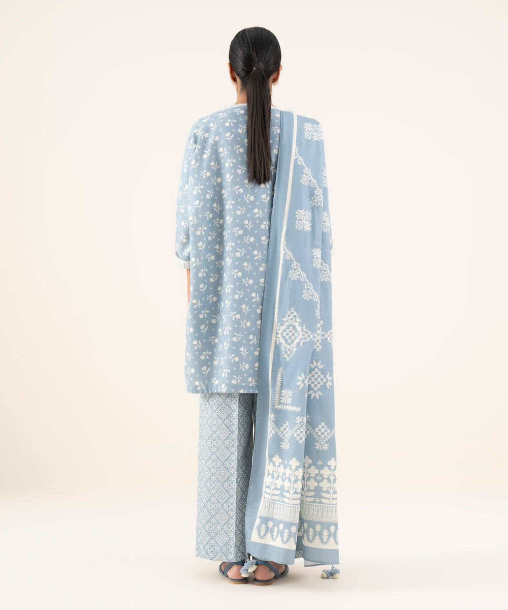 Women's Unstitched Lawn Printed Blue 3 Piece Suit