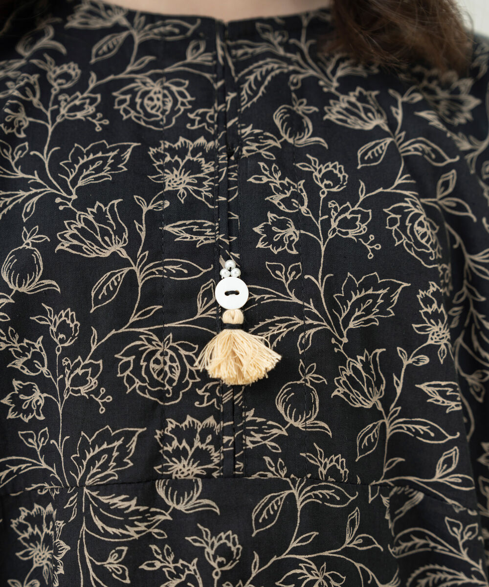 Girl's Cotton Viscose Printed Black 2 Piece Suit