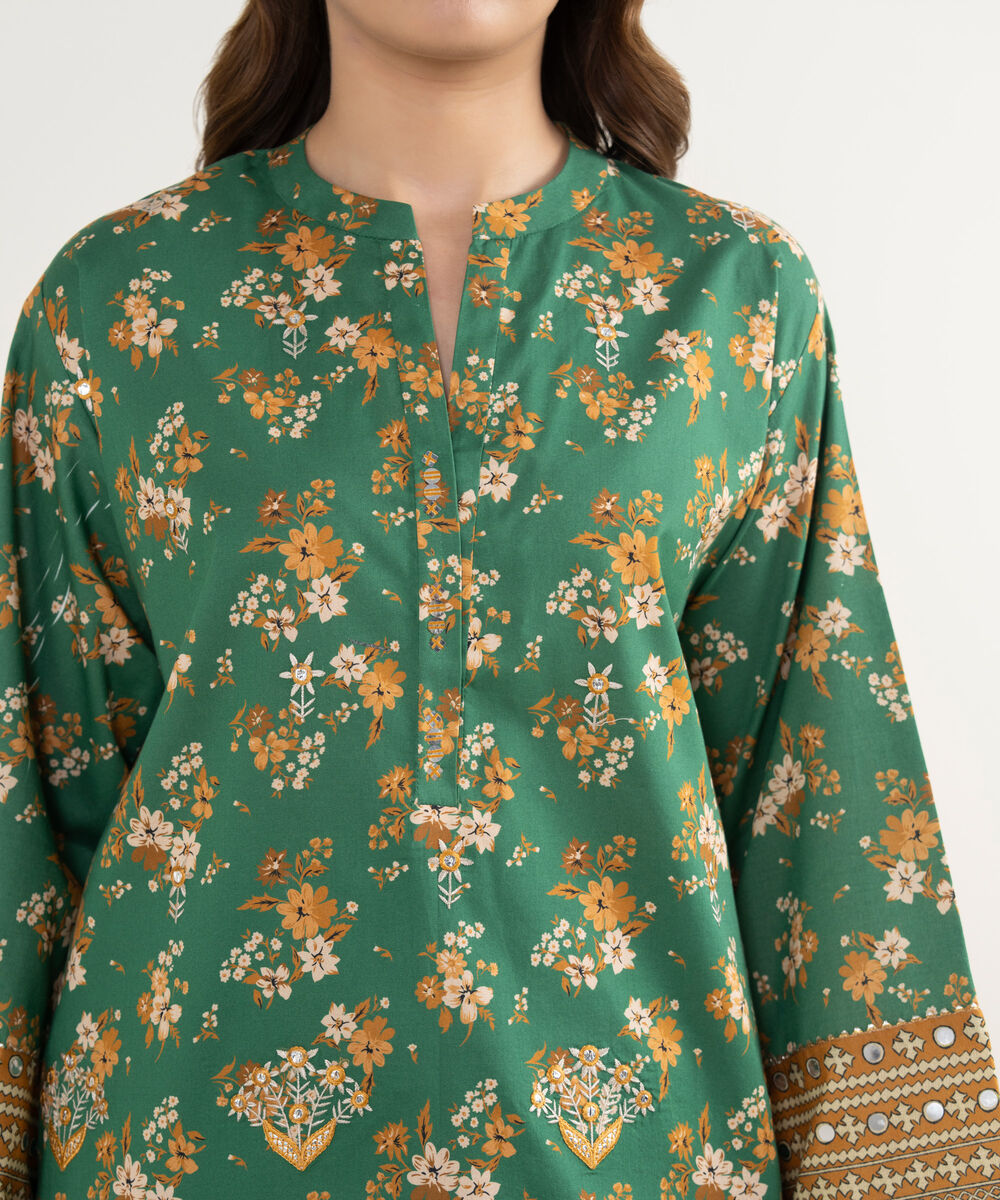 Women's Unstitched Lawn Embroidered Green 3 Piece Suit