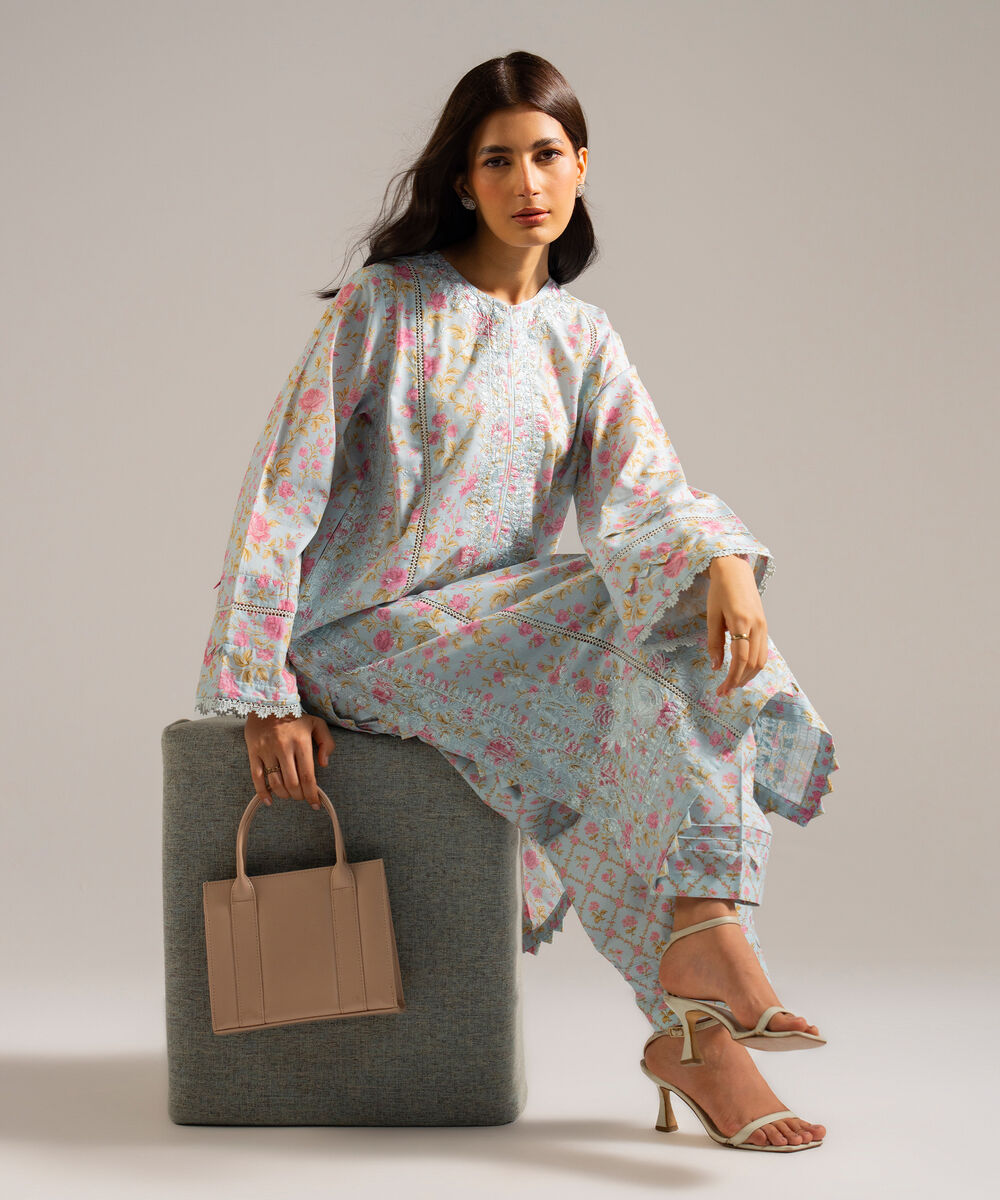 Women's RTW Lawn Embroidered Blue 2 Piece Suit