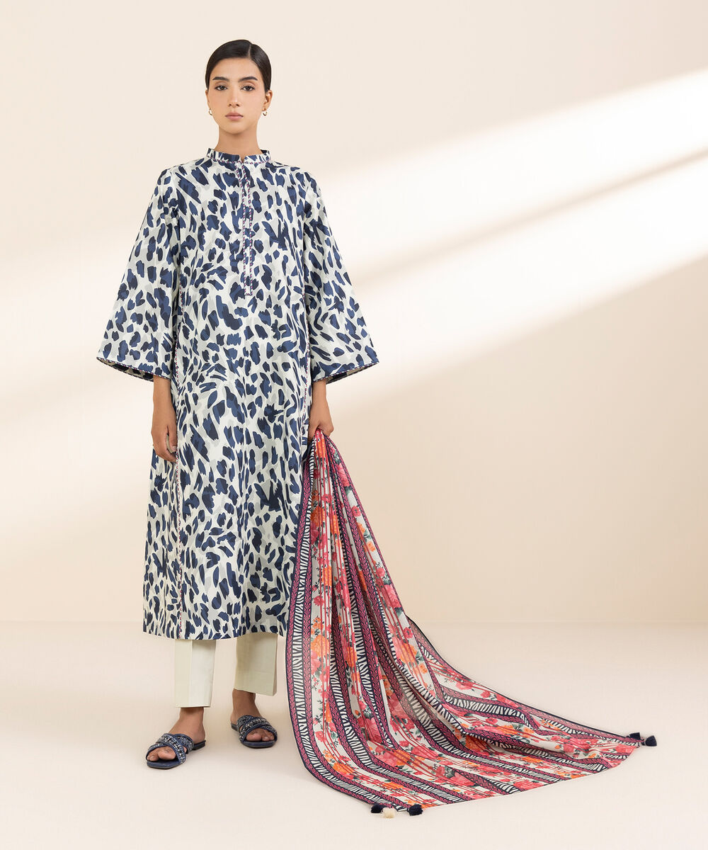 Women's Unstitched Lawn Printed Blue 2 Piece Suit