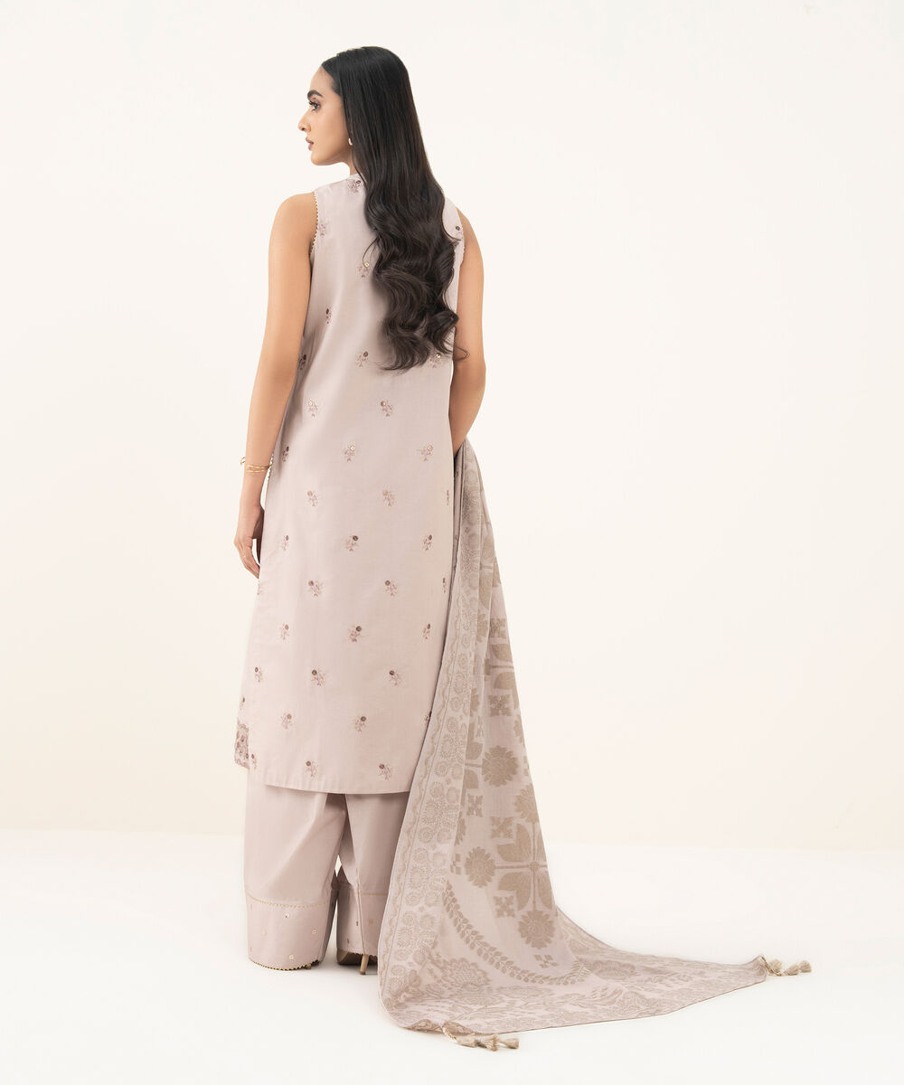 Women's Unstitched Embroidered Cotton Light Tea Pink 3 Piece Suit