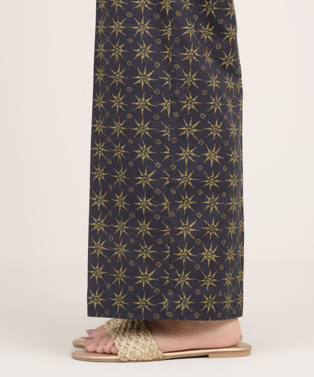 Women's RTW Cambric Printed Black Straight Pants