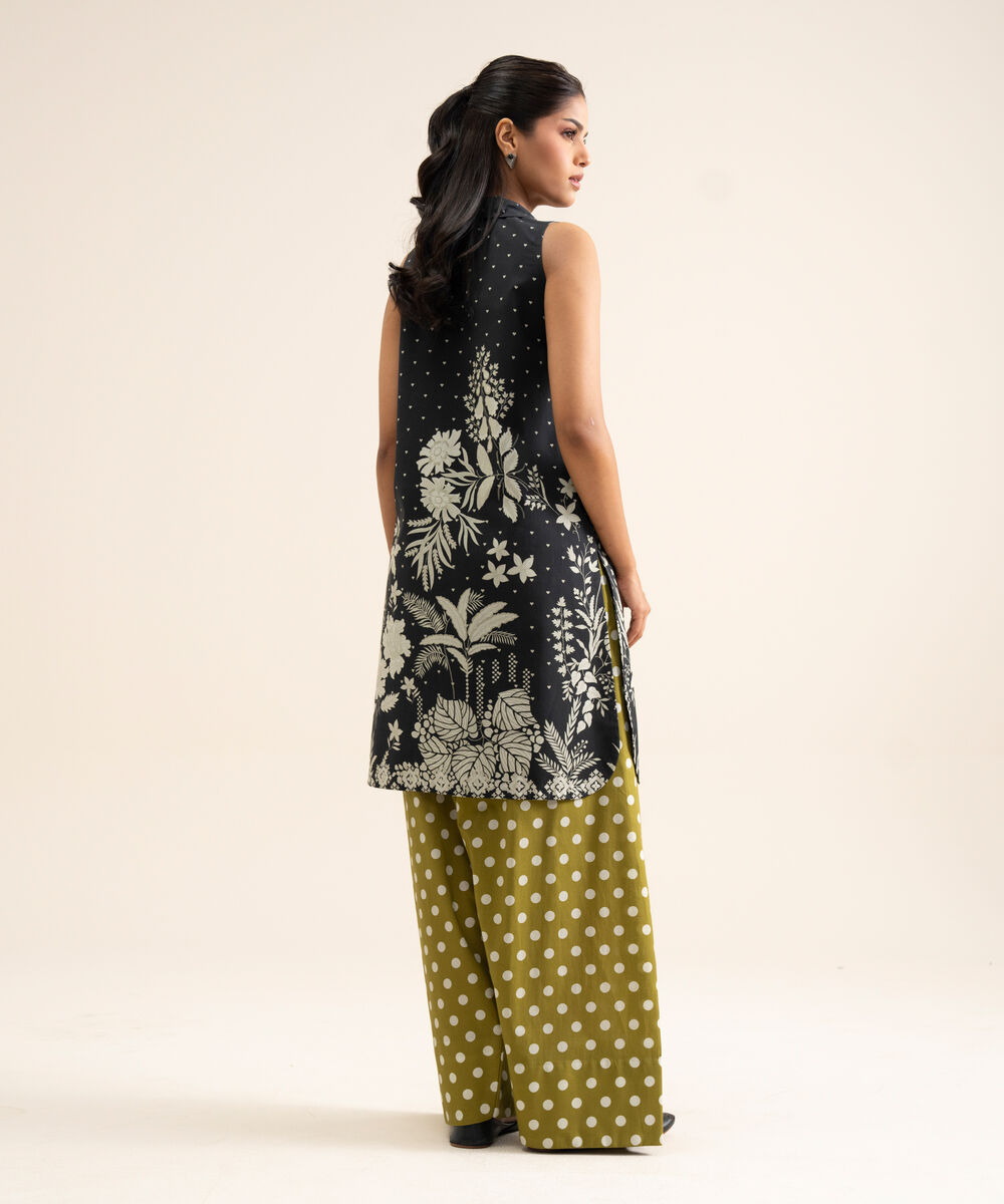 Women's Unstitched Cotton Printed Black & White 1 Piece Suit