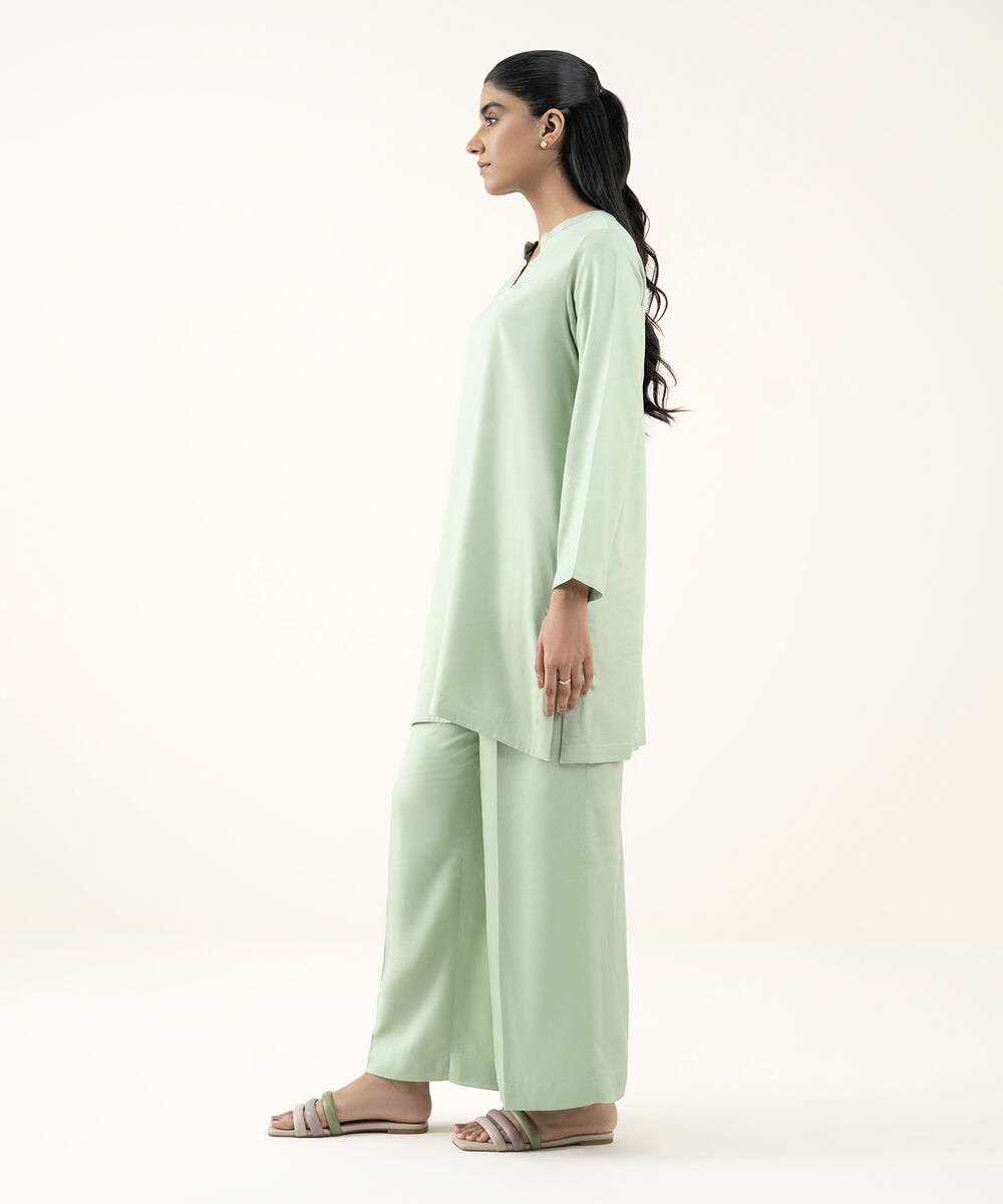 Women's RTW Dobby Mint Green Solid A-Line Shirt