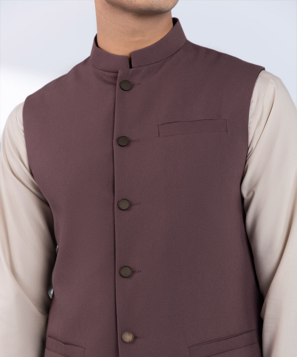 Men's Stitched Plain Brown Waistcoat