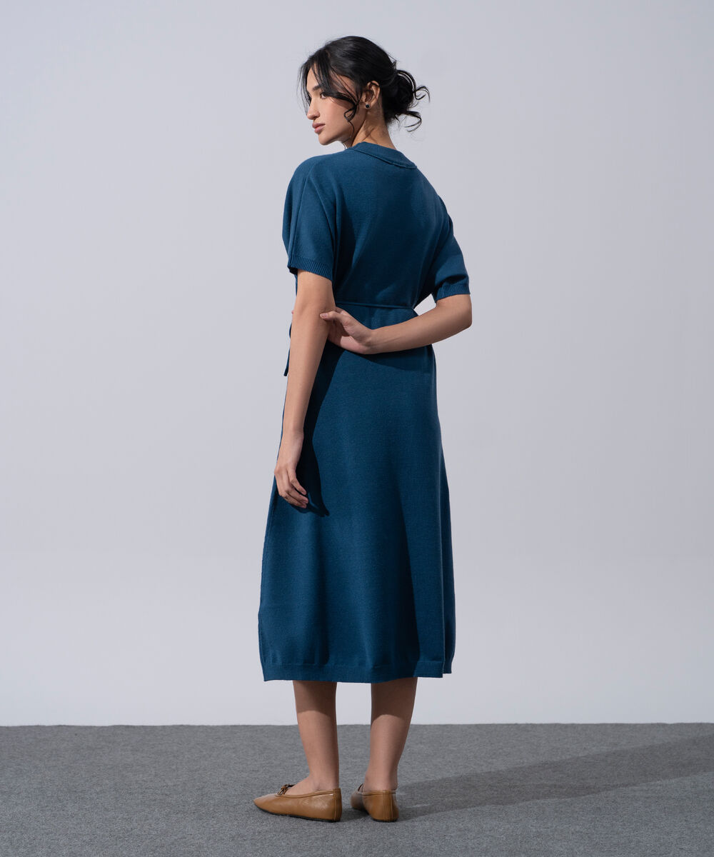Women's Western Wear Blue Short Sleeve Knit Dress