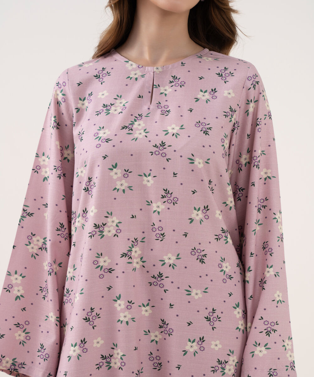 Women's RTW Cotton Viscose Printed Straight Pink Shirt