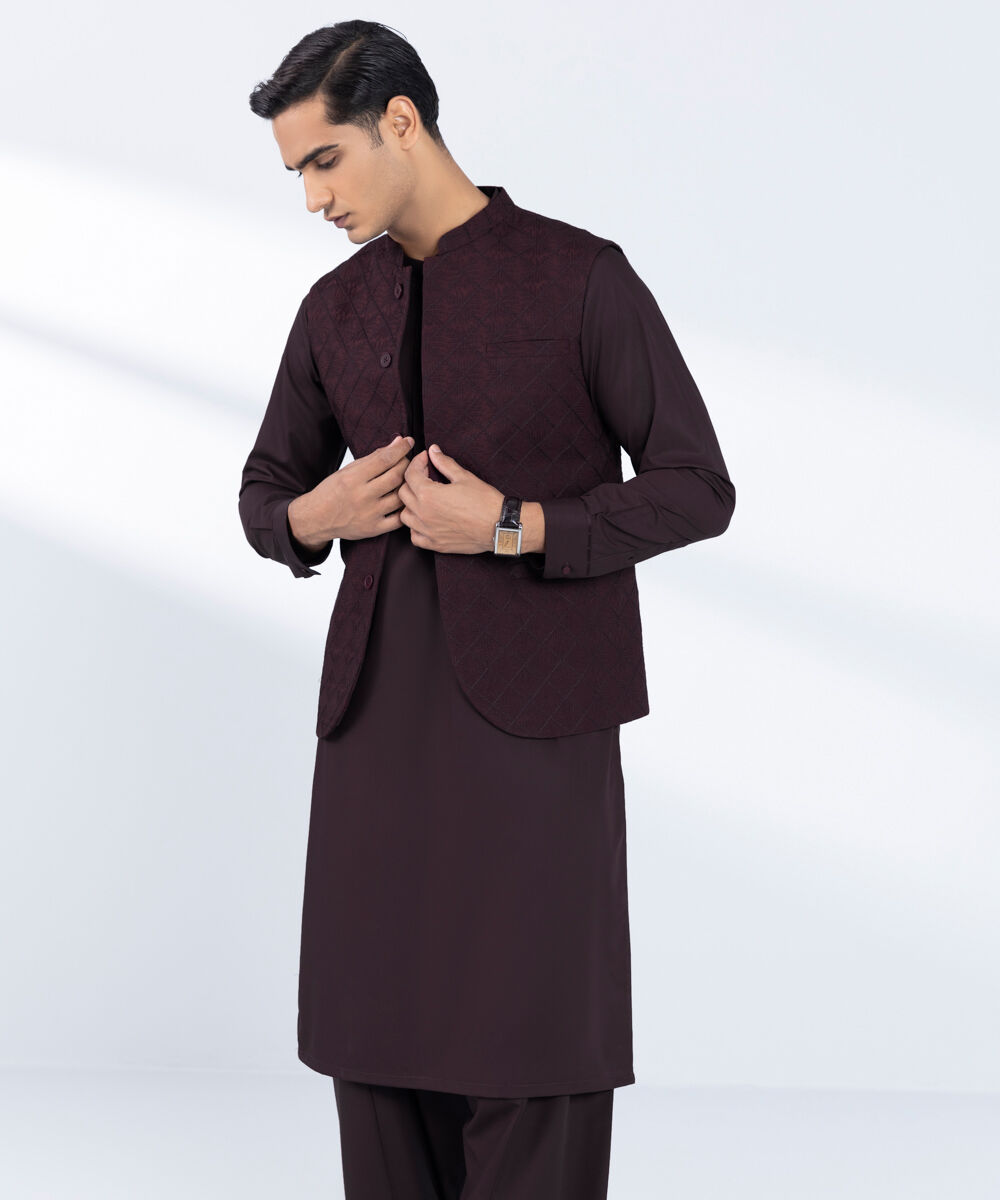 Men's Stitched Embroidered Red Waistcoat