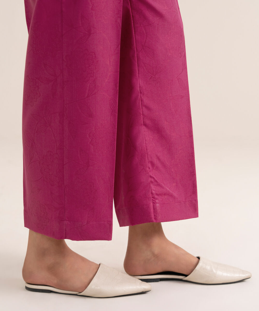 Women's RTW Self Jacquard Leno Solid Pink Culottes