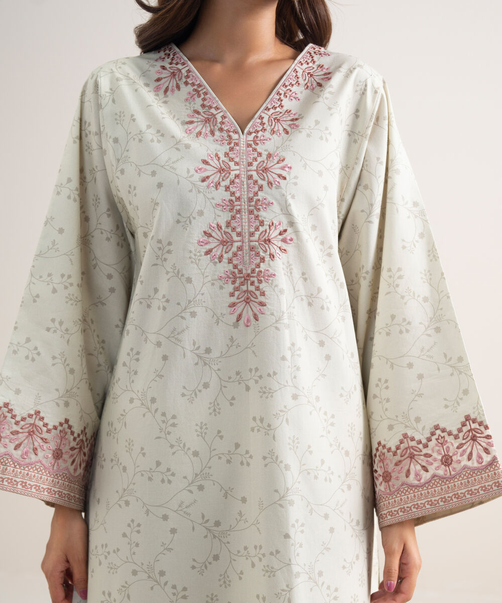 Women's Unstitched Lawn Embroidered Off White