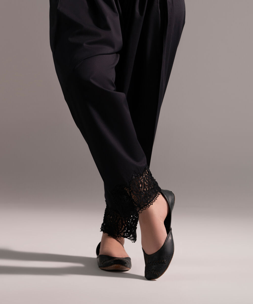 Women's RTW Cambric Solid Black Shalwar