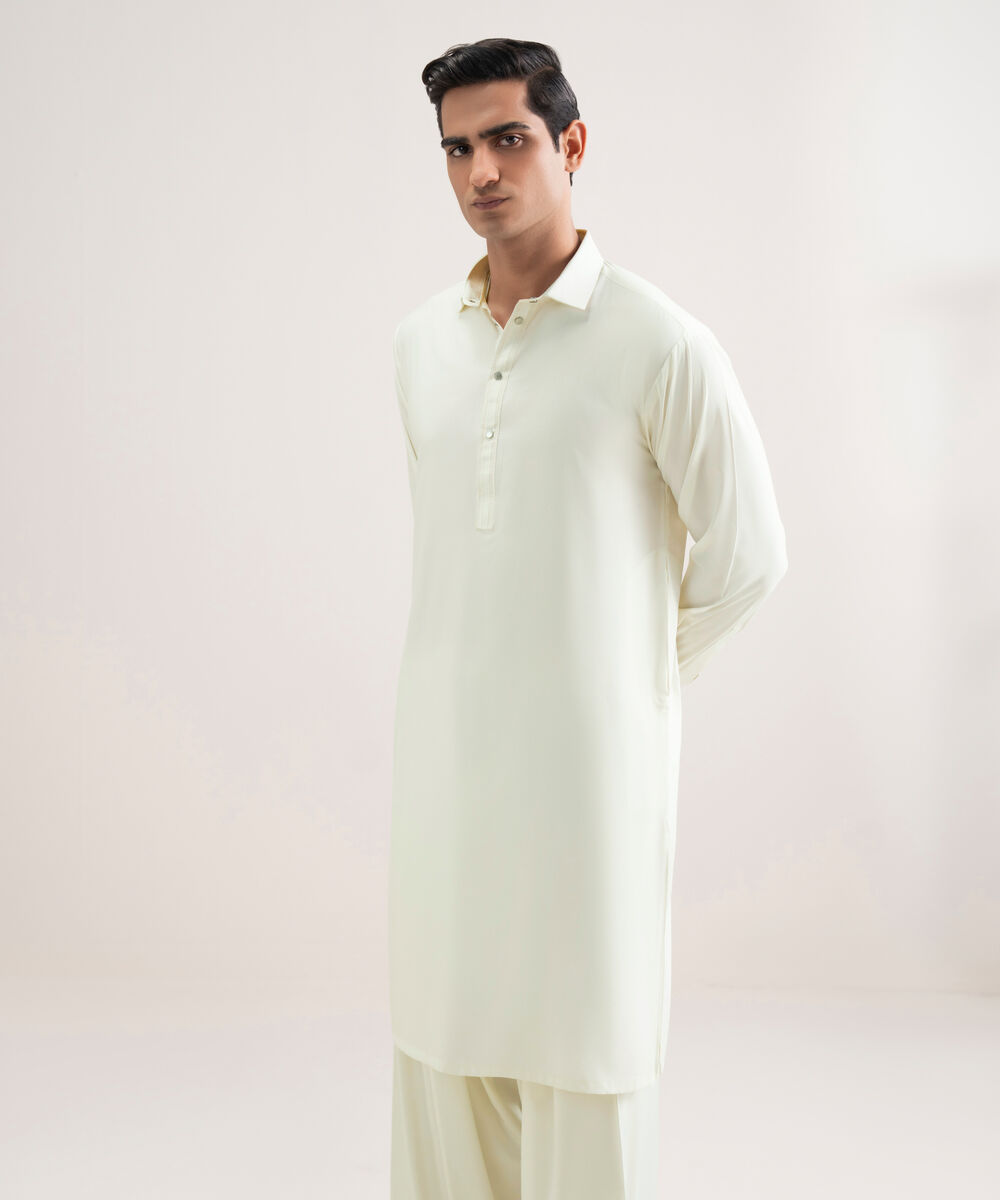 Men'S Stitched Light Cream Premium Wash And  Wear Suit