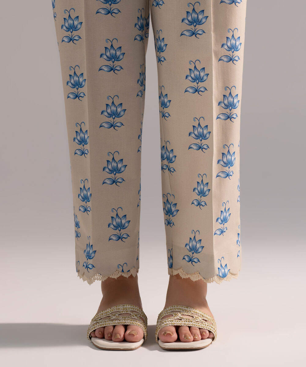 Women's RTW Cambric Printed Grey Straight Pants