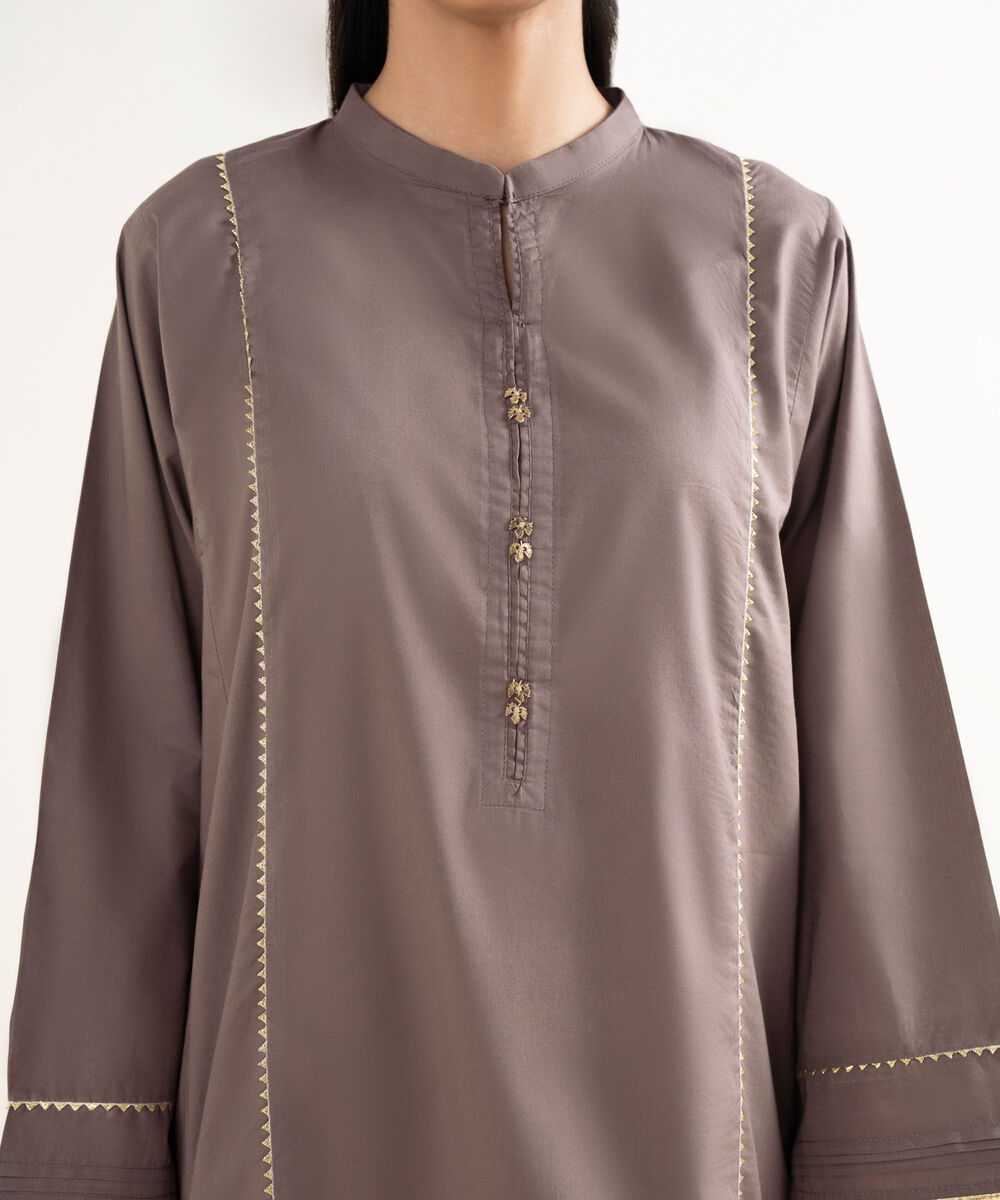 Women's RTW Cambric Solid A-Line Brown Shirt