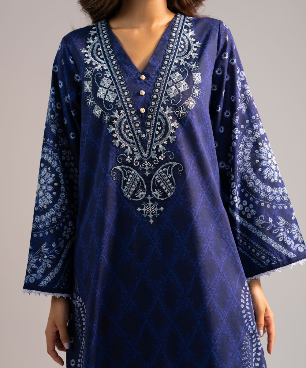 Women's RTW Dobby Embroidered Dark Blue 2 Piece Suit