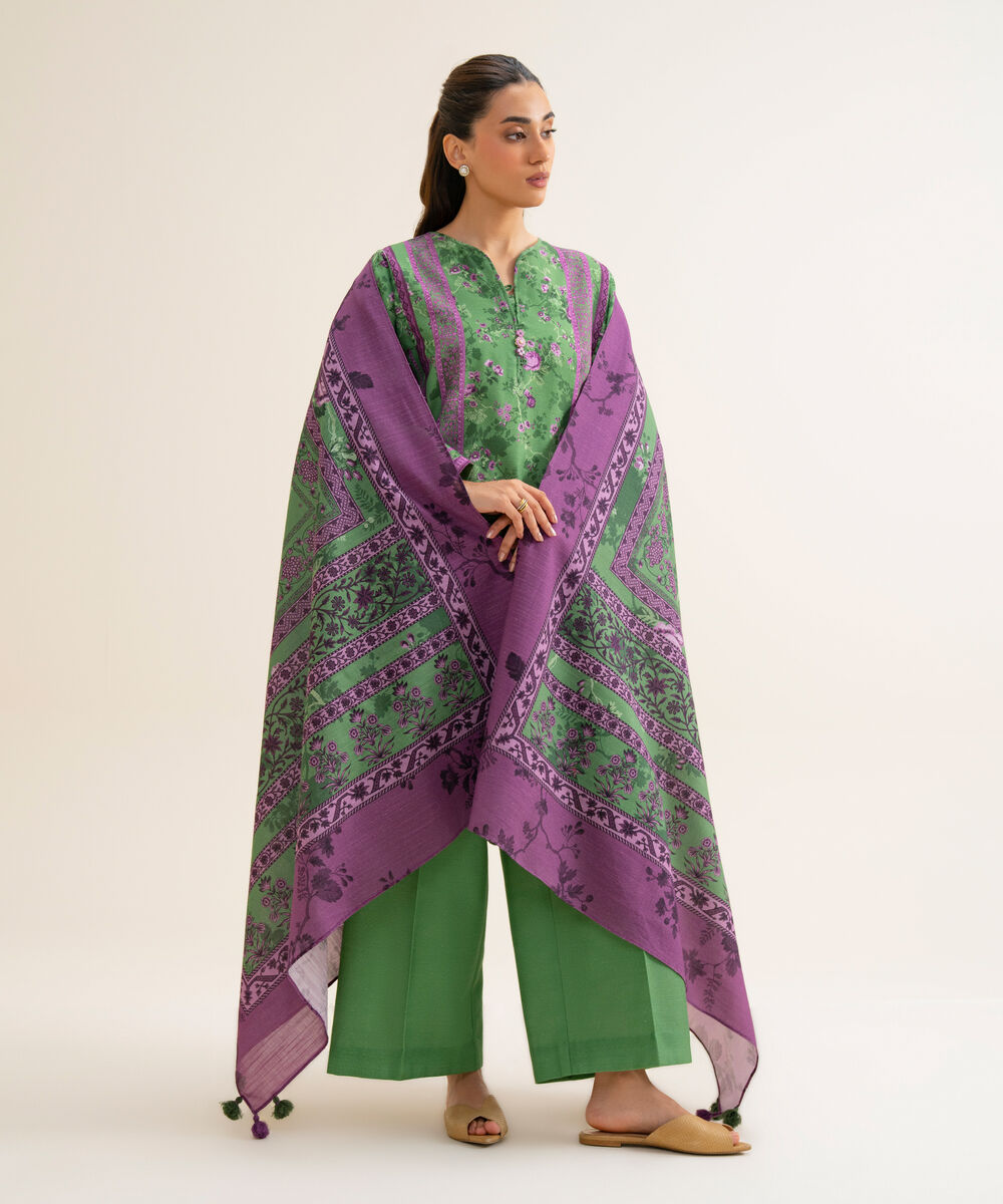 Women's Unstitched Lawn Printed Green 3 Piece Suit
