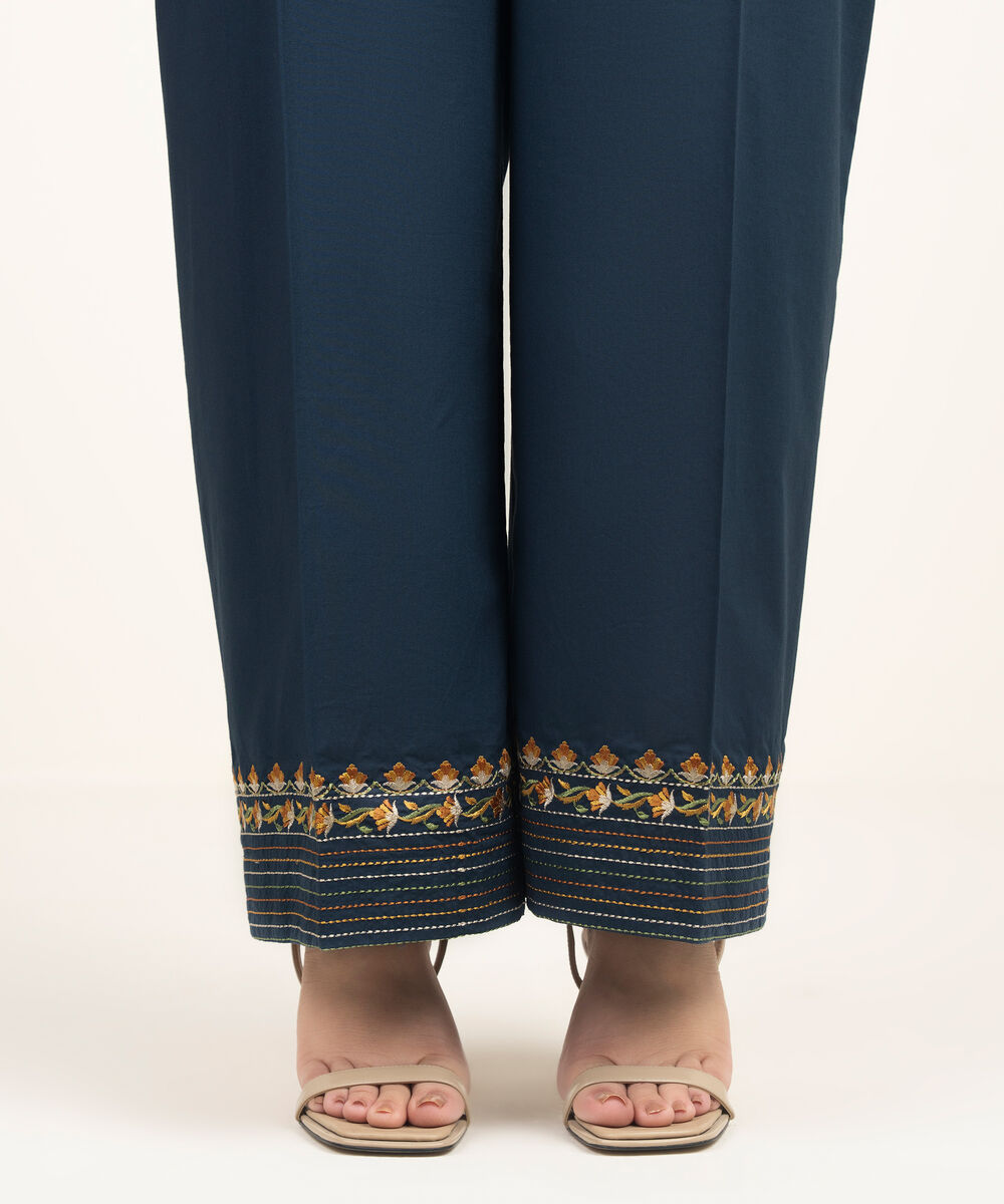 Women's RTW Lawn Embroidered Dark Blue Culottes