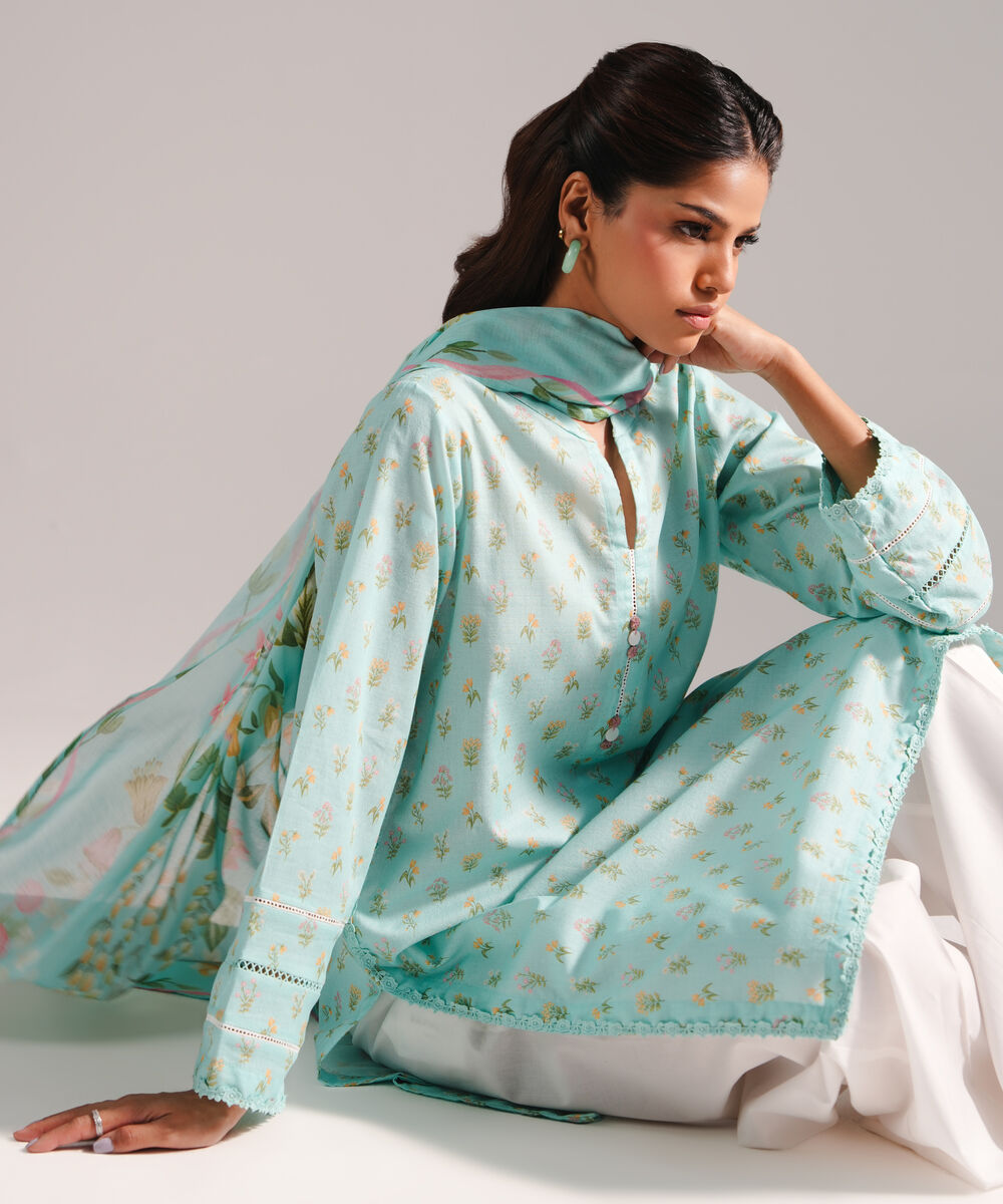 Women's RTW Dobby Printed Blue 2 Piece Suit