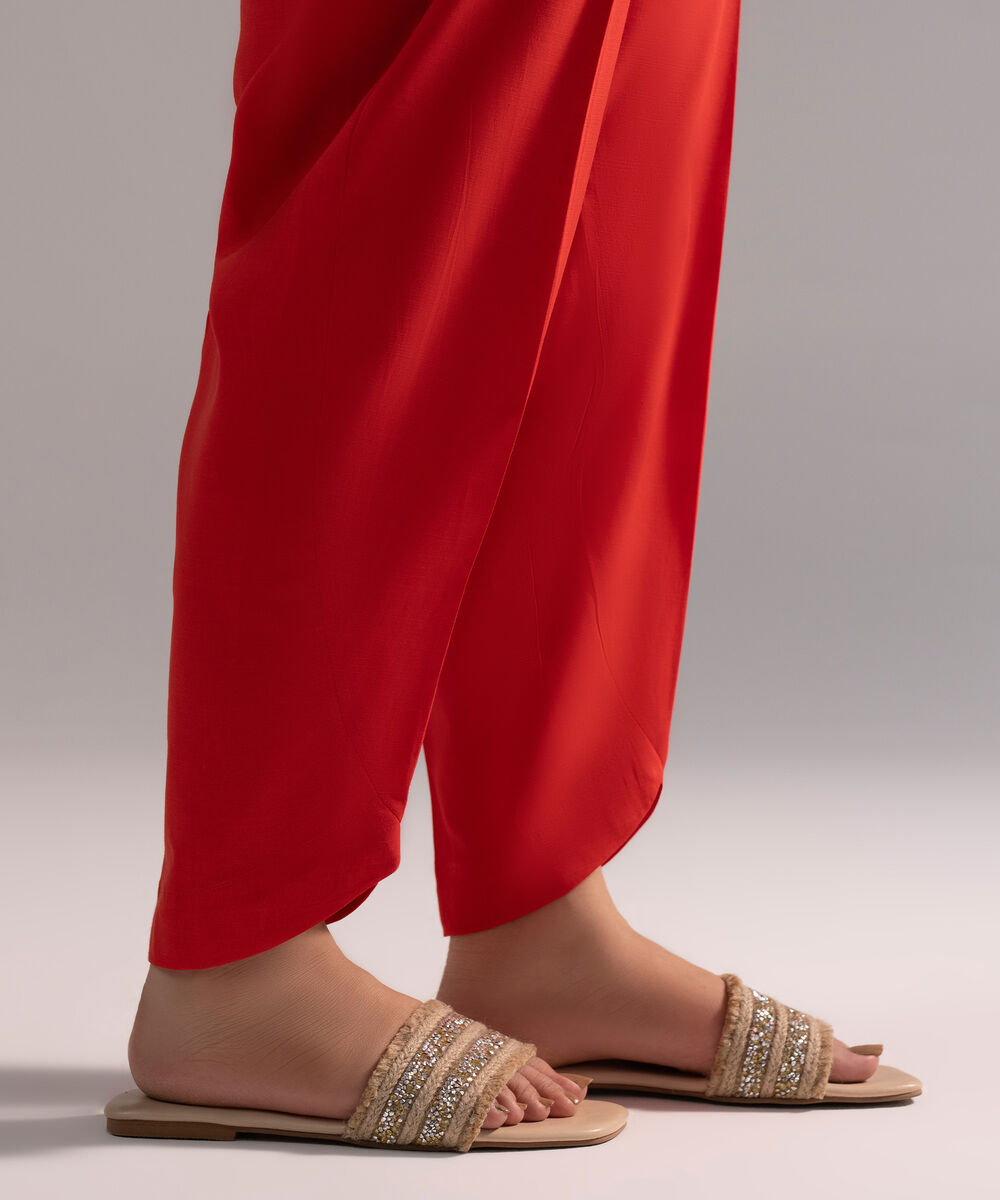 Women's RTW Cambric Solid Red Skinny Shalwar