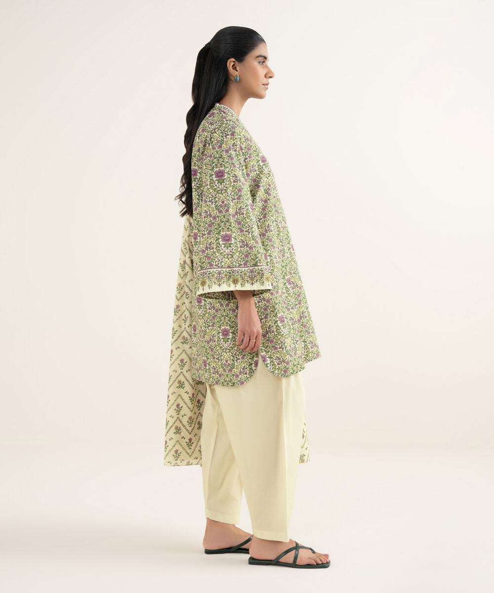 Women's Unstitched Cotton Printed Multi 3 Piece Suit