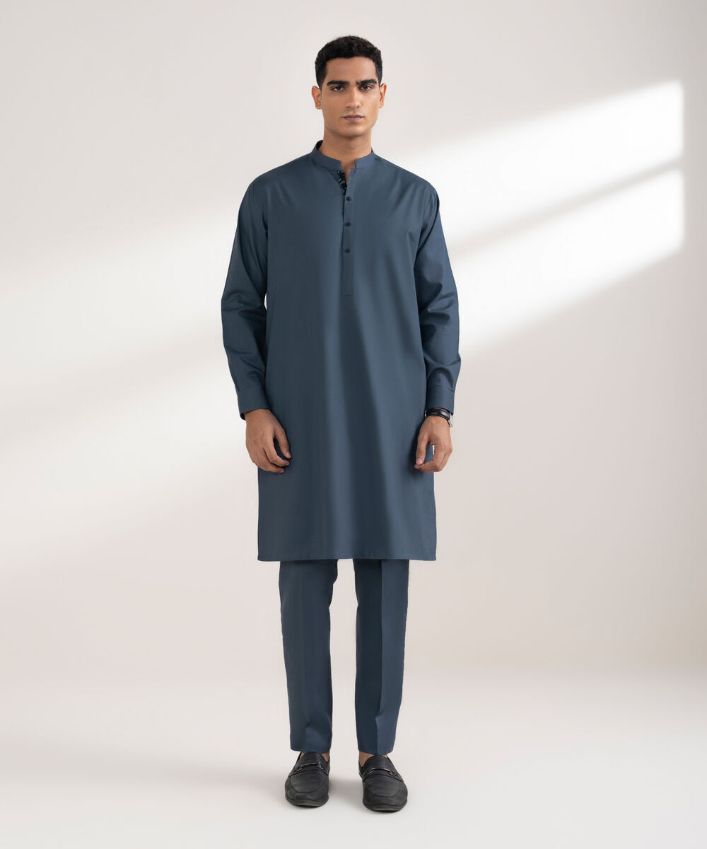 Men's Stitched 100% Cotton Navy Blue Suit