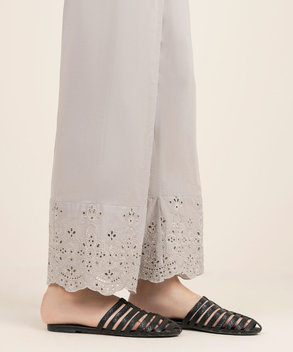 Women's RTW Cambric Embroidered Grey Straight Pants