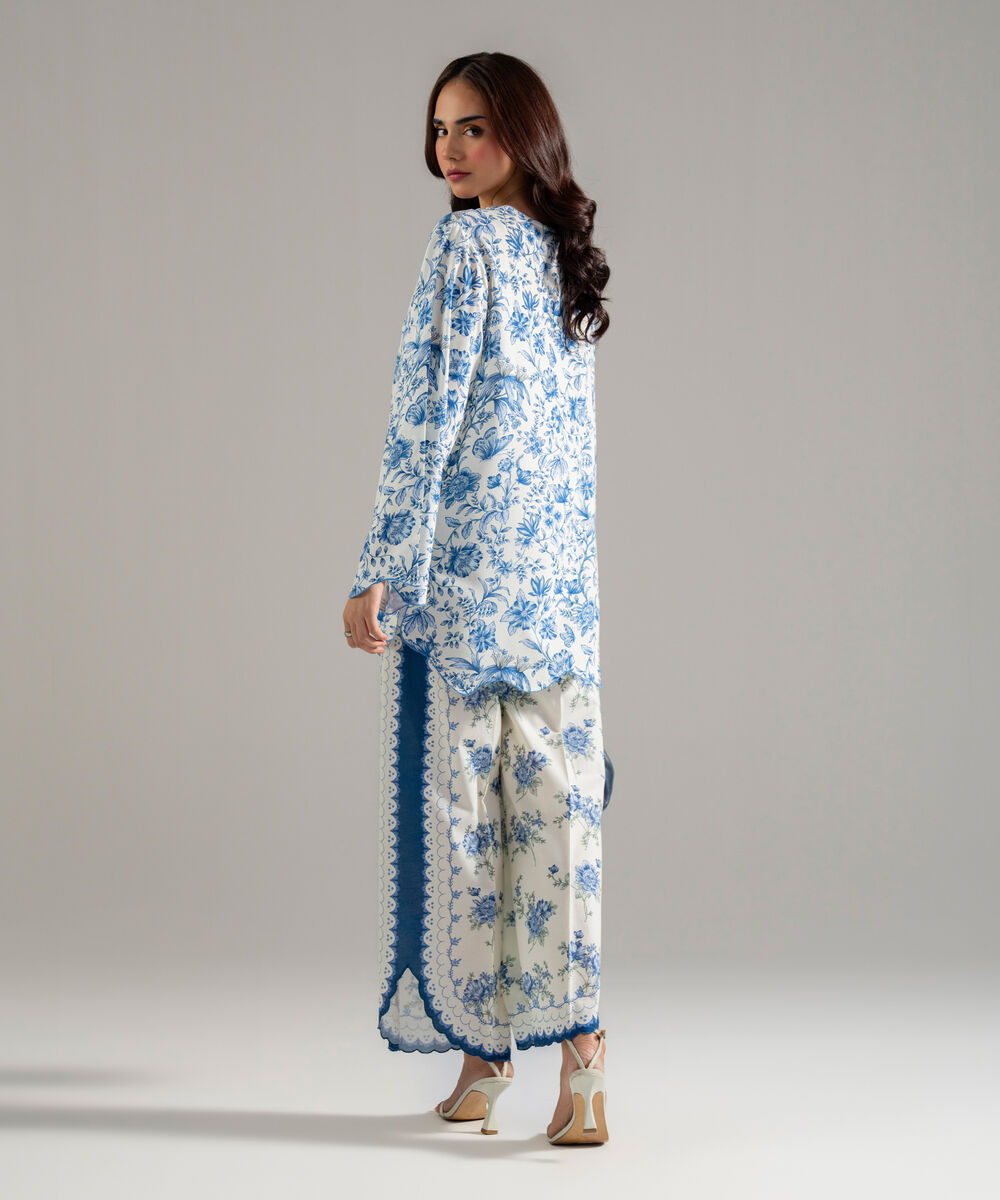 Women's RTW Arabic Lawn Printed White Straight Shirt